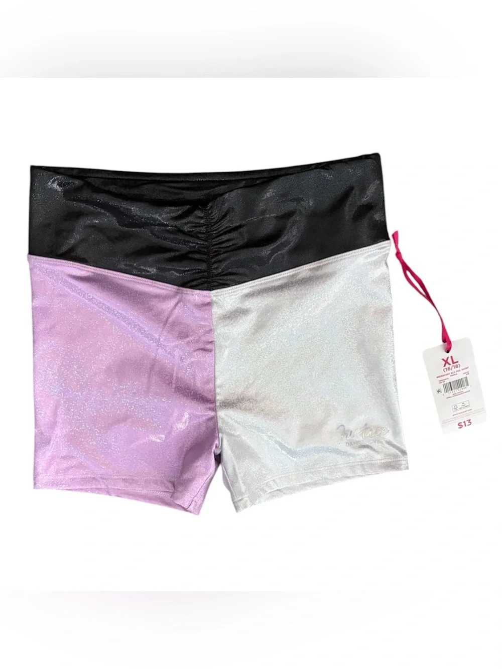 Justice - Cinch shimmering Waistband Dance Shorts - Size: XL